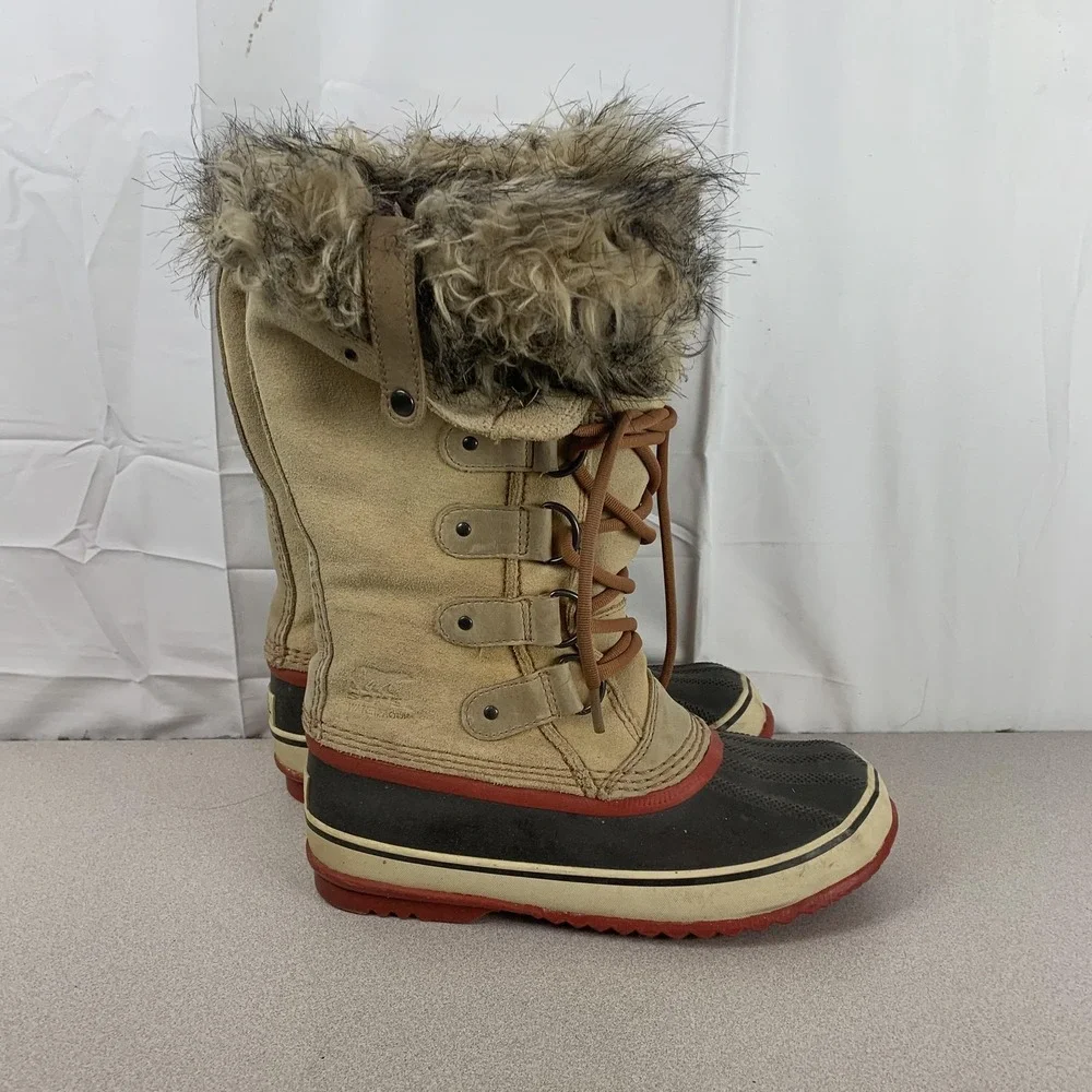 Sorel‎ Snow Boots Womens Size 7 Brown Joan Of Arctic Fur Waterproof Winter